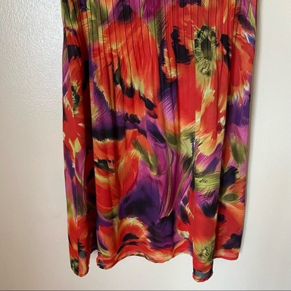 Sunny Leigh Women's Size PP Petite Small Colorful Floral Ruffled Neck Dress - Picture 3 of 6